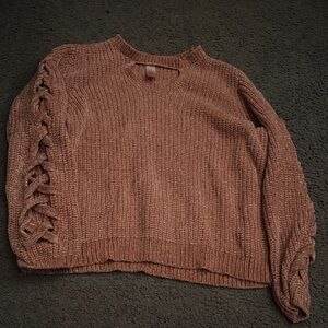 Women's Sweater with Lace-Up Sleeves - Brown